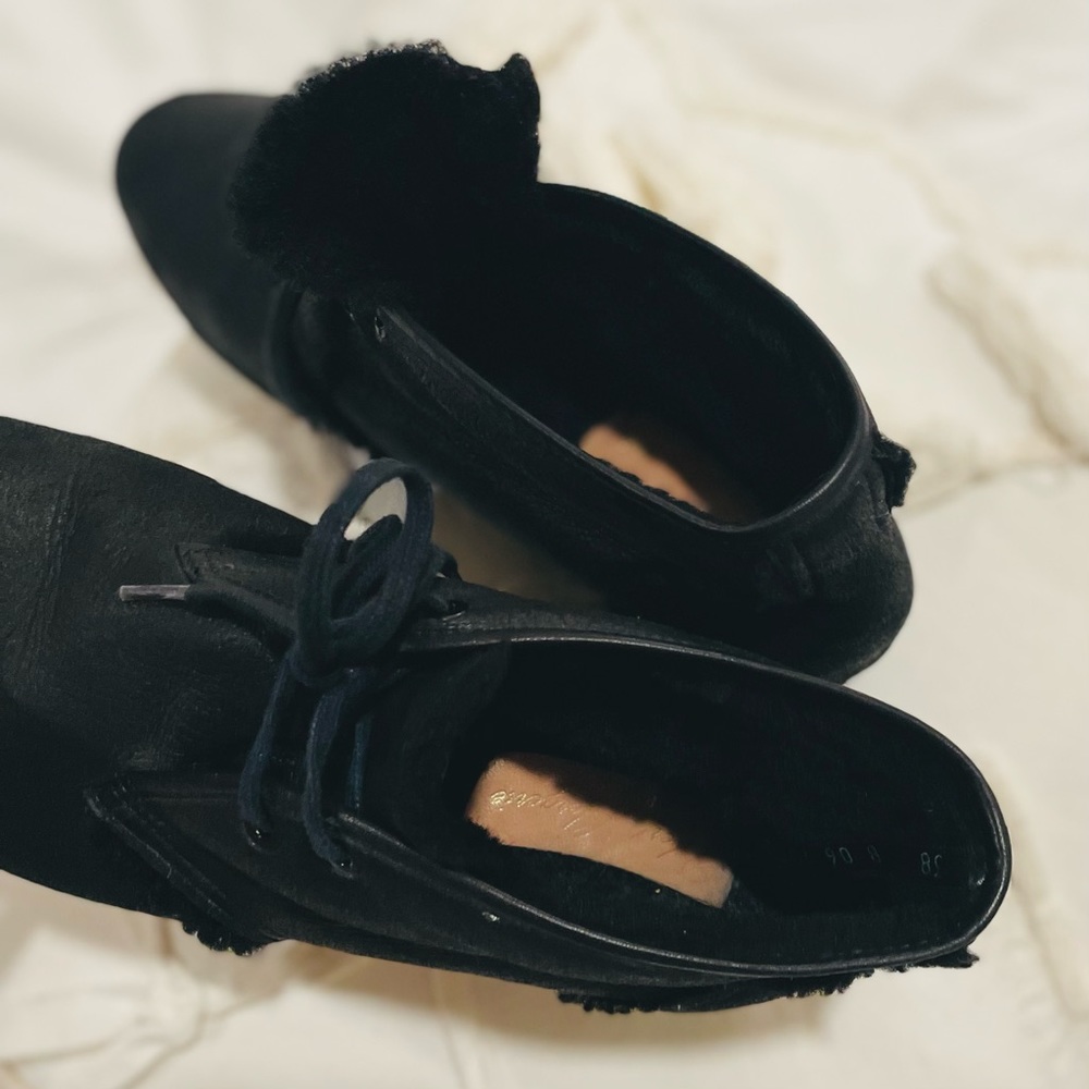 SOLD✨ROBERT CLERGERIE | 38 | Nadim Leather Sherpa Lace-Up Bootie Platform Wedge - Picture 10 of 13